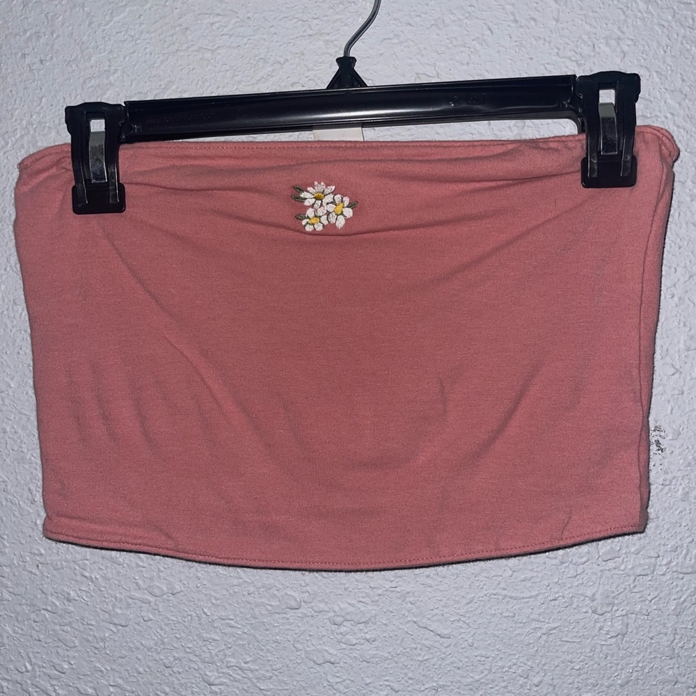 Pink flower detail tube top